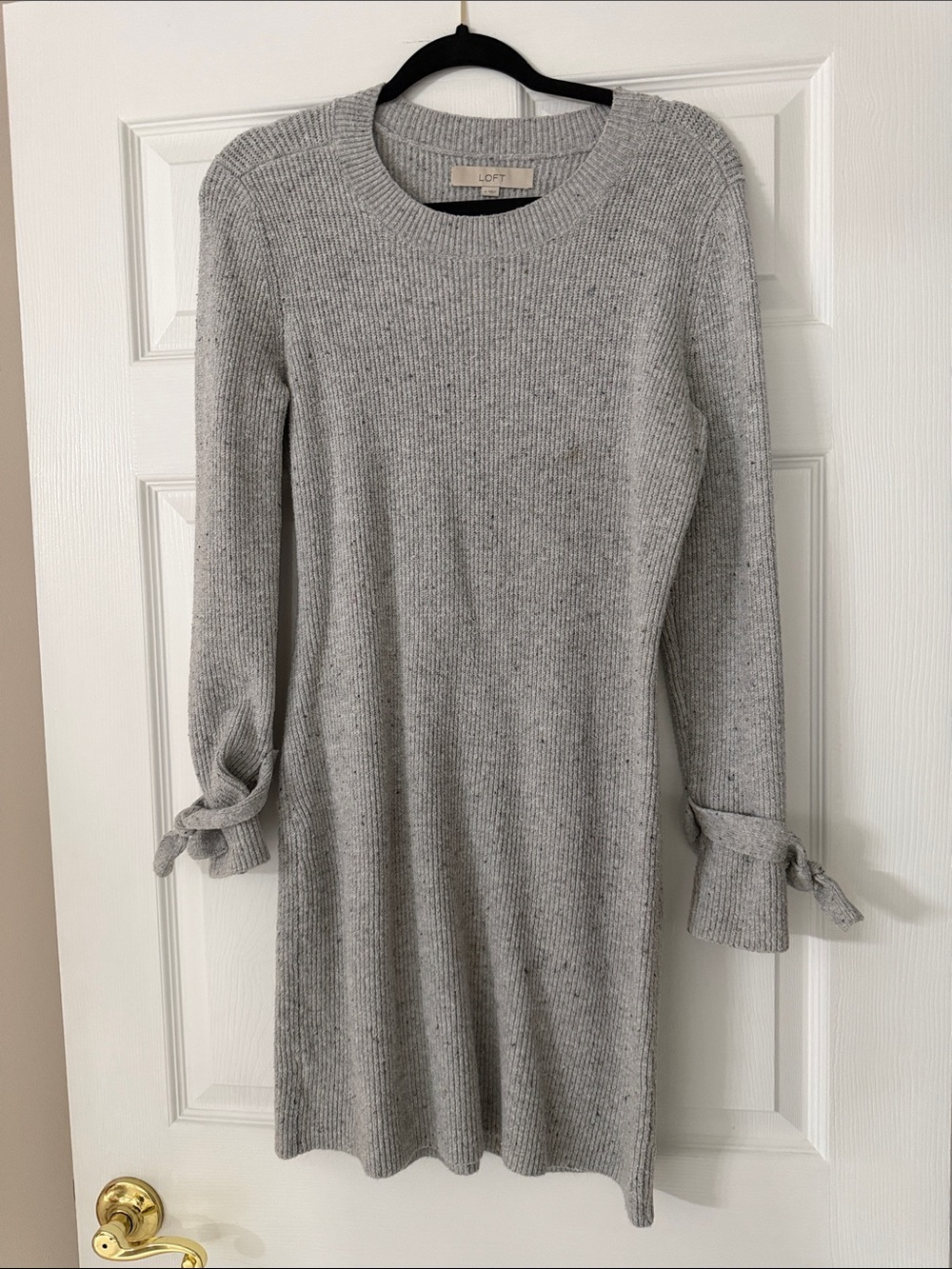 LOFT Heather Gray Ribbed Sweater Tie-Cuff Sweater Dress